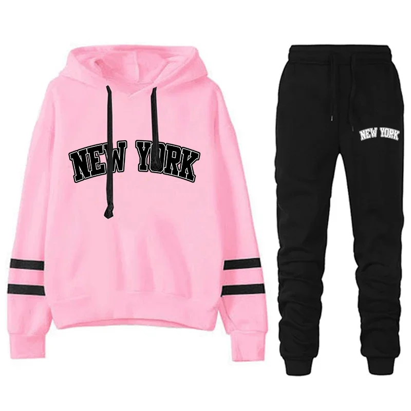 New York Womens Tracksuit or Pants or Suit Stripe Versatile Hooded Sweatshirt Simplicity Street Fashion Casual Outfits S-3XL2024 - Image 4