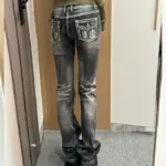 American Hot Girl Personalized Pocket Embroidery Jeans Retro Subculture Heavy Industry Low Waist Slim Hip-Hop High Street Jeans