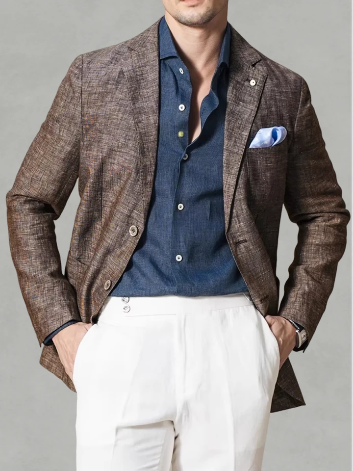 Men's Blazer Linen Blend Suit Jacket Business Casual Sport Coat Lightweight Breathable Soft For Summer Work Holiday Travel