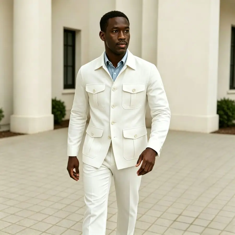 Sage Green Linen Safari Suit Men Summer Lightweight Two Piece Set Casual Wedding Groom Wear Beach Party Mens Fashion XS-3XL - Image 3