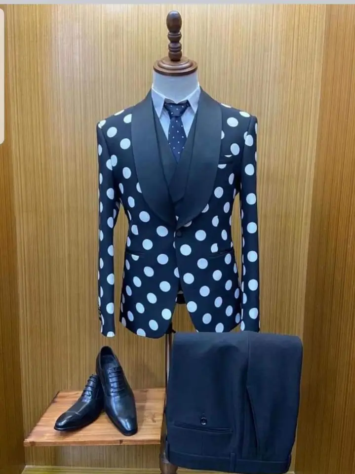 Polka Dots Formal Men Suits for Wedding Party Custom Made Groom Tuxedo Set Male Jacket Pants Vest 3 Pieces African Male Fashion - Image 5