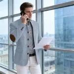 Men's Casual Blazer Flannel Suit Jacket With Elbow Patches Band Collar Brown Button Daily  Casual Slim Fit Customized Business