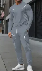 The new men's round-neck sweatshirt set for Spring and Autumn 2025 features street fashion and comfort with 3D pattern printing