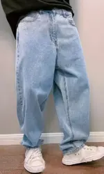 Casual Oversize Baggy Jeans Mens Spring Autumn Straight Loose Light Blue Denim Trousers Streetwear Fashion Wide Leg Pants Y2k