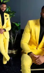 Men's Yellow Suits Slim Fit Single Breasted Wedding Formal Party Wear 2 Pieces  Trajes De Boda Para Hombre Completos