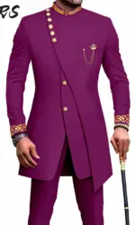 Elegant African National Printing Batik Men's Casual 2PCS Suit For Wedding Dinner Event Suit terno masculinos complete costume
