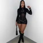 Doyerl Solid Long Sleeve Shorts Romper for Woman Bodysuit Fancy Club Skinny Stretchy Party Night Going Out One Pieces Playsuit