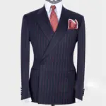 Men's Suit Navy Blue Striped Double Breasted 2pcsWear Suits  Blazer Pants Autumn/Winter Formal Business For Wedding Groom Tuxedo