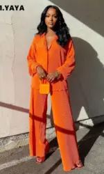 CM.YAYA Street Women's Set Long Sleeve Shirt Tops and Wide Leg Pants Elegant Tracksuit Two Piece Set Sweatsuit Fitness Outfits