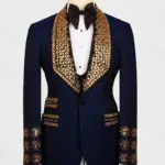 Jacquard Crystals Men Suit Set 2 Pieces Blazer+Pant Formal Office Male Jacket Prom Cotton Coat Trousers Groom Wedding Tuxedos