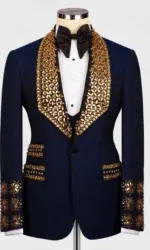Jacquard Crystals Men Suit Set 2 Pieces Blazer+Pant Formal Office Male Jacket Prom Cotton Coat Trousers Groom Wedding Tuxedos