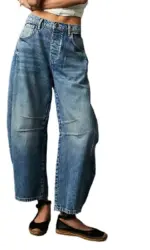 2024 Cropped Jeans for Women y2k Aesthetic Solid Casual Loose Low Waist Baggy Denim Trousers Wide-Leg Washed Jeans Tapered Pants