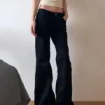 Women Low Waist Flared Jeans Retro Style Blue Black Micro Flare Pants Loose Straight Wide Leg Jeans Female Spring Fashion