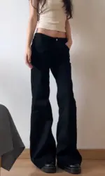 Women Low Waist Flared Jeans Retro Style Blue Black Micro Flare Pants Loose Straight Wide Leg Jeans Female Spring Fashion