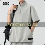 Men's Summer Polo Shirt Short Sleeve Zipper Pocket Oversized 6XL 7XL 8XL Plus Size Soft Breathable Loose Fashion Male