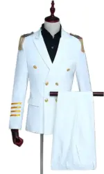 Double Breasted Captain's Suits for Men 2-piece, Party Tassel Shoulder Patch Military Performance Blazer+pants,studio Photo Gown
