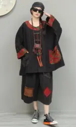 Chinese-style Cardigan Suit Women 2026 Spring Large Size Cotton-linen Vintage Fabric Jacket + Pant Two Piece Set XY136