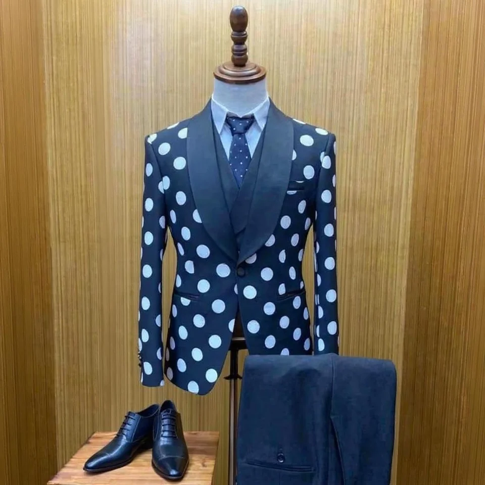 Polka Dots Formal Men Suits for Wedding Party Custom Made Groom Tuxedo Set Male Jacket Pants Vest 3 Pieces African Male Fashion - Image 2