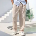 Men's Cotton Linen Pants Straight Leg Lightweight Breathable Comfortable Trousers Beach Style Solid Color Casual Cozy Sweatpants