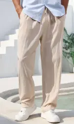 Men's Cotton Linen Pants Straight Leg Lightweight Breathable Comfortable Trousers Beach Style Solid Color Casual Cozy Sweatpants