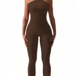 Women Knit One Shoulder Yoga Jumpsuit Solid Color Workout Ribbed Sport Jumpsuits Casual One Piece