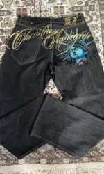 Vintage Statue of liberty Diamonds Jeans Casual Denim Pants High Waist Straight Wide Leg Jeans Harajuku Y2k 2000s Women Clothing