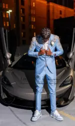 Luxury Beaded Appliques Men Suits Notched Lapel Wedding Groom Tuxedo Customized Male Prom Blazer 2 Piece Set Party Costume Homme