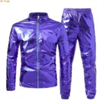 2026 New Lightweight Men's Purple Two-Piece Set (Jacket + Pants) – Perfect for Nightclubs, Parties, and Stage Performances.