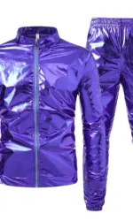 2026 New Lightweight Men's Purple Two-Piece Set (Jacket + Pants) – Perfect for Nightclubs, Parties, and Stage Performances.