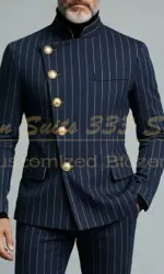 Navy Blue Stripe Men's Suits Elegant Single Breasted Regular Length Back Vent Blazer Formal Business 2 Piece Jacket Pants Outfit
