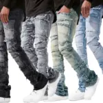 new Patch denim straight-leg pants retro jeans street fashion ins explosive style elastic new men's fashion retro denim trousers
