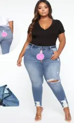 Outdoor Open Crotch Sex Women's High Waist Straight Leg Ripped Jeans Distressed Denim Pants Fat Ladies Big Size Plus Trousers