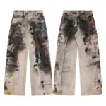 Y2K American New Mens Denim Pants Streetwear Hip Hop Tie Dye Jeans Fashion Harajuku Man Motorcycle Jeans Techwear Pantalon Homme
