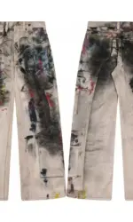 Y2K American New Mens Denim Pants Streetwear Hip Hop Tie Dye Jeans Fashion Harajuku Man Motorcycle Jeans Techwear Pantalon Homme