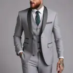 US Size Men Lapel Black Collar 3 Pcs Suit Set Coat Vest Trousers / Business Groom Wedding Dress Fprmal Blazer Pants Waistcoat