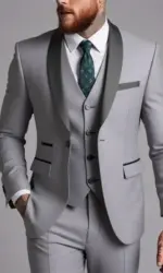 US Size Men Lapel Black Collar 3 Pcs Suit Set Coat Vest Trousers / Business Groom Wedding Dress Fprmal Blazer Pants Waistcoat