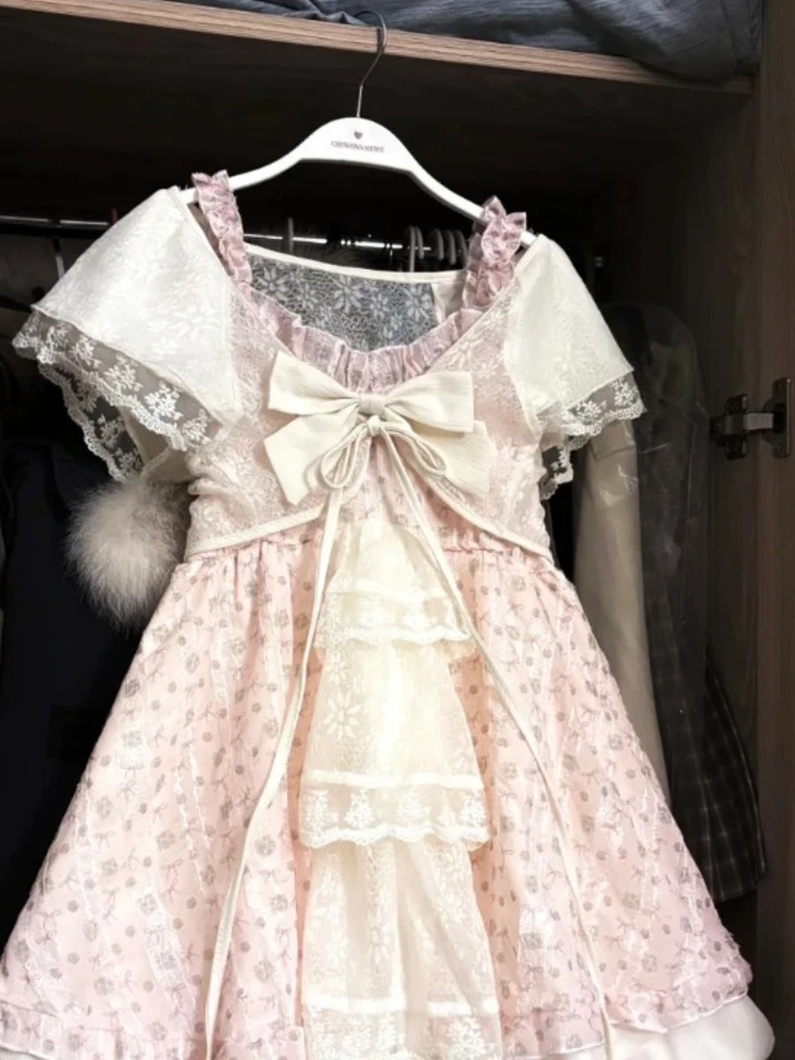 Japanese Kawaii Sweet Women Dress Sets Vintage Fairy Strap Design Short Dresses Harajuku Fashion Lace Female Casual Chic Outfits - Image 4