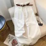White High-Waist Wide Leg Jeans for Women Spring New Design Sense Pleated Loose Slimming Drape Casual Mopping Pants