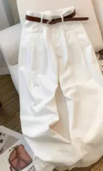 White High-Waist Wide Leg Jeans for Women Spring New Design Sense Pleated Loose Slimming Drape Casual Mopping Pants