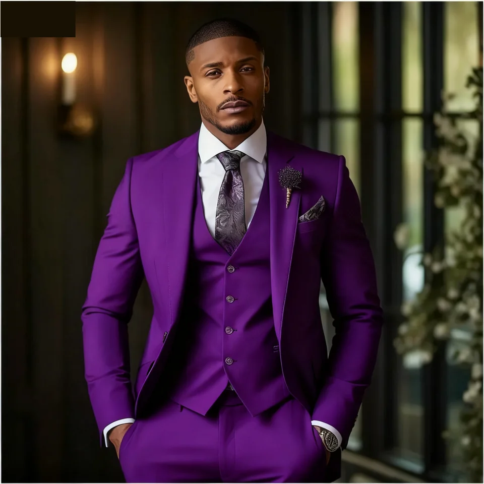 Green Emerald 3-Piece Men's Formal Tuxedo Elegant Jacket with Notched Lapel + Vest + Pants Wedding Groomsmen Smoking Suit - Image 4