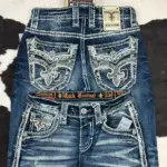 Y2K New Gothic Revival Mens Jeans Foliage Bootcut Women Blue Denim Embroidery Pocket Hip Hop Harajuku Wide Pants Streetwear