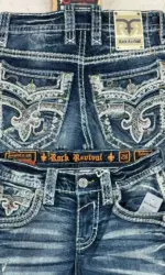 Y2K New Gothic Revival Mens Jeans Foliage Bootcut Women Blue Denim Embroidery Pocket Hip Hop Harajuku Wide Pants Streetwear