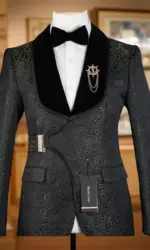 Floral Wedding Suits for Men with Buckle Button 2 Pcs Male Fashion Groom Tuxedo Custom Made Male Suit Set Jacket with Pants