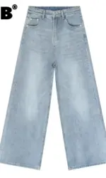 IEFB American Style Men's Jeans Gradient Color Button Pockets Male Straight Wide Leg Denim Pants Casual Spring New Chic 9C4510