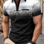 The 2025 summer new men's short-sleeved POLO shirt features a casual and fashionable 3D black dot pattern print