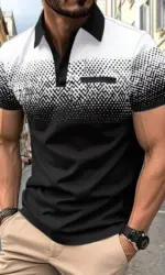 The 2025 summer new men's short-sleeved POLO shirt features a casual and fashionable 3D black dot pattern print