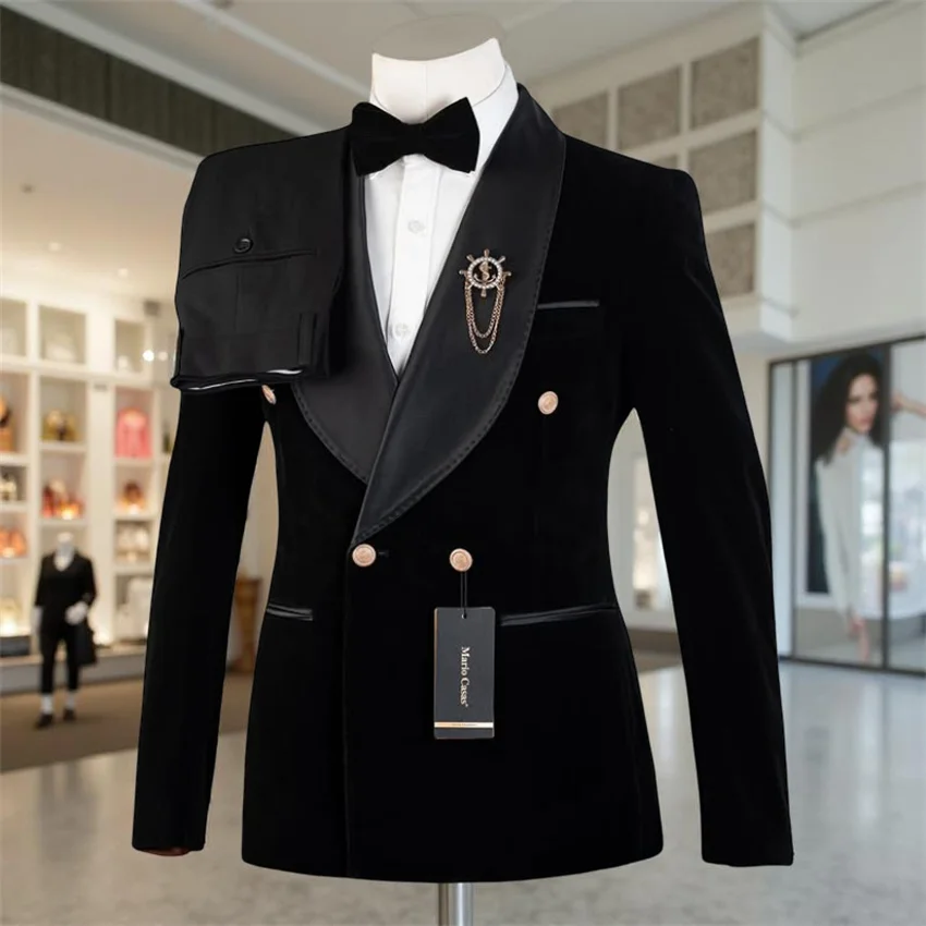 Velvet Formal Men Suits for Prom Wedding Double Breasted Groom Tuxedo 2 Pieces Celebrity Suit Jacket with Pants Custom Made - Image 6