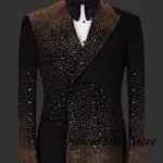 Elegant Golden Beads Men Suits Slim Fit Lapel Customized Groom Party Tuxedos 2 Pieces Sets Male Blazers Fashion Costumes Homme