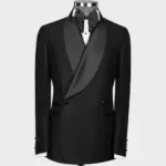 Men Suit 2 Pieces Black With Bright Lapel Double Button For Wedding Banquet Work Office Business Casual Jacket With Pants