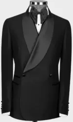Men Suit 2 Pieces Black With Bright Lapel Double Button For Wedding Banquet Work Office Business Casual Jacket With Pants